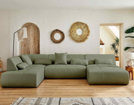 Canapé panoramique d'angle gauche 7 places en tissu Onyx