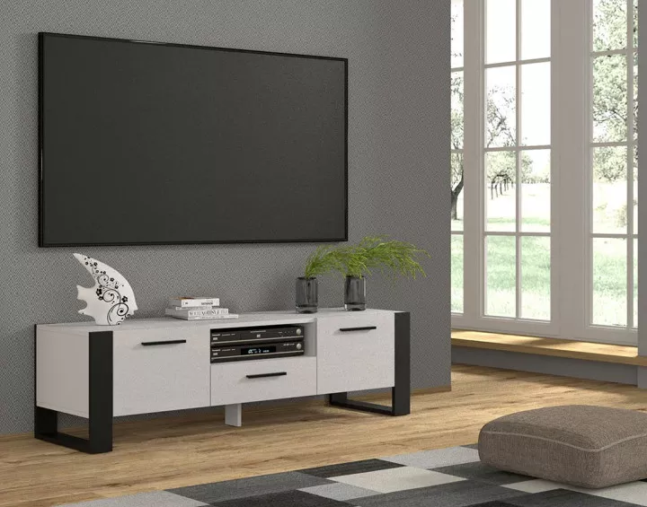 Meuble TV blanc et noir 160 cm Donnely