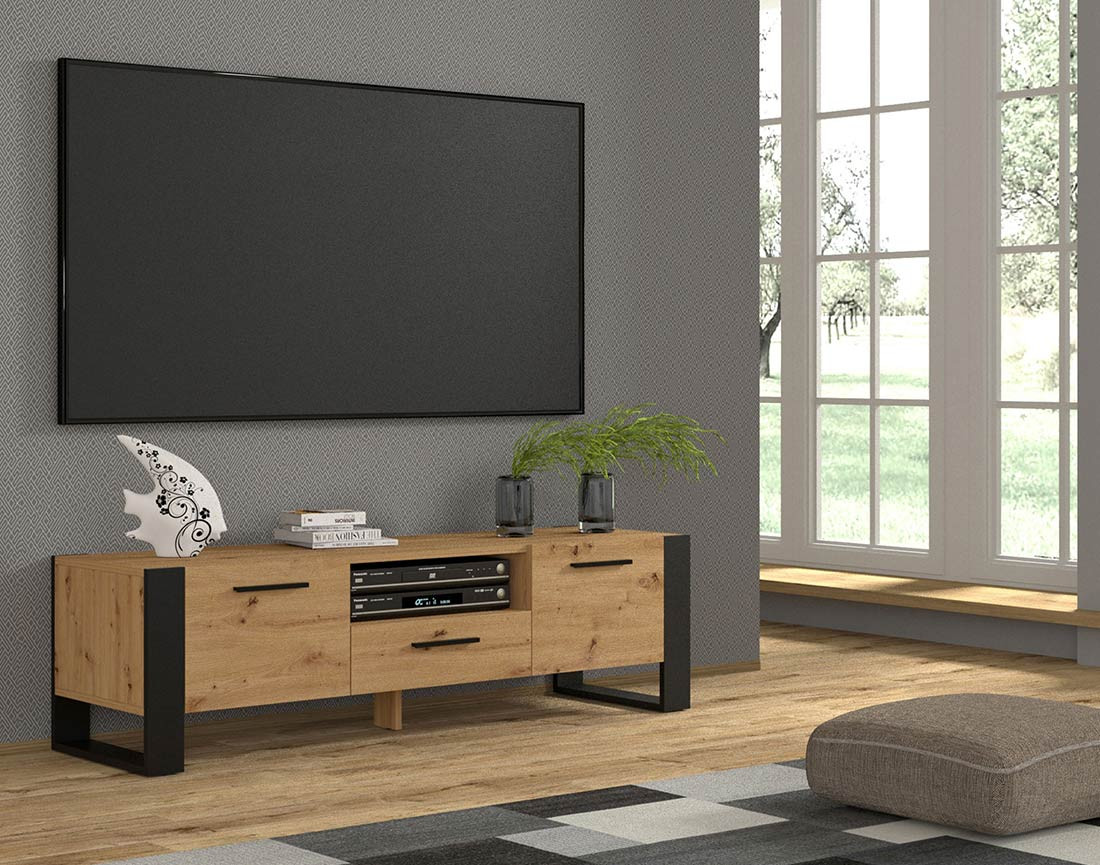 Meuble TV bois et noir 160 cm Donnely