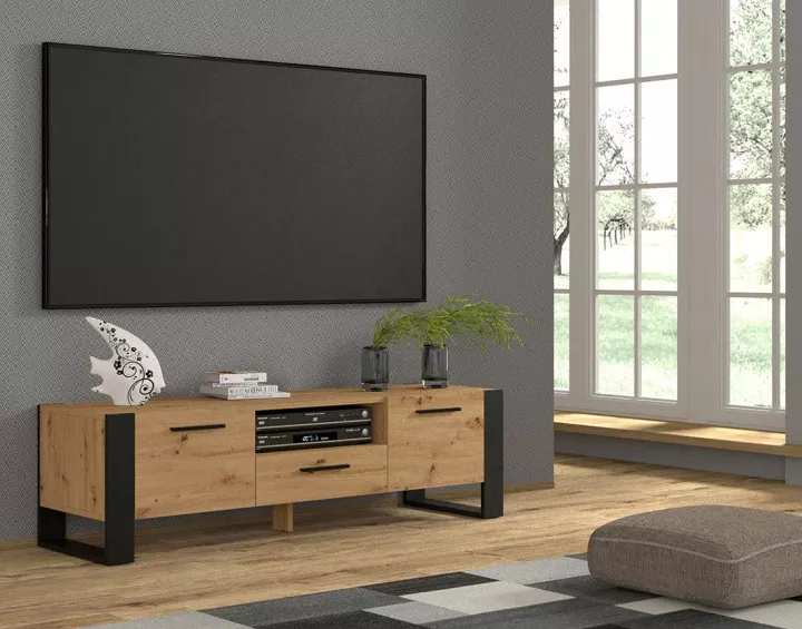 Meuble TV bois et noir 160 cm Donnely