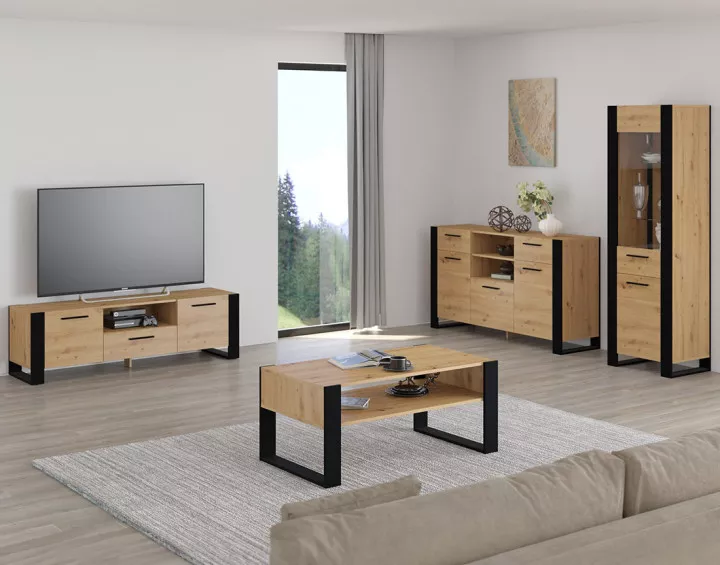 Meuble TV bois et noir 160 cm Donnely