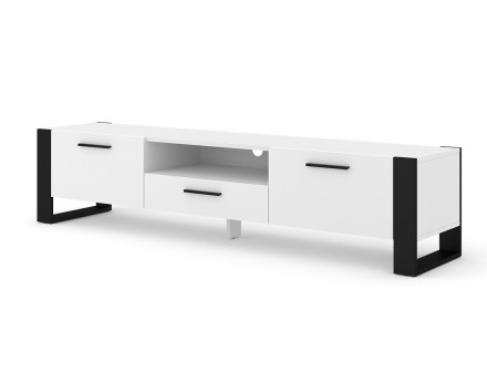 Meuble TV blanc et noir 2 portes, 1 tiroir et 1 niche 200 cm Donnely