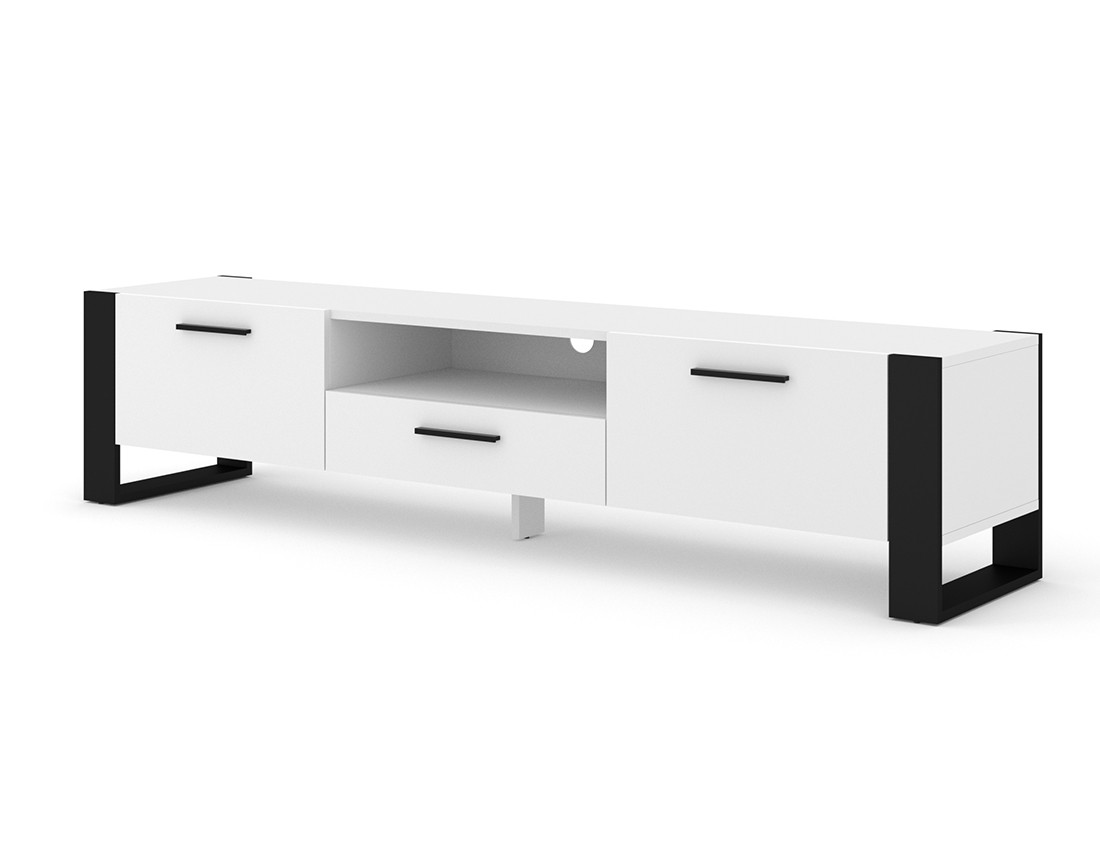 Meuble TV blanc et noir 2 portes, 1 tiroir et 1 niche 200 cm Donnely
