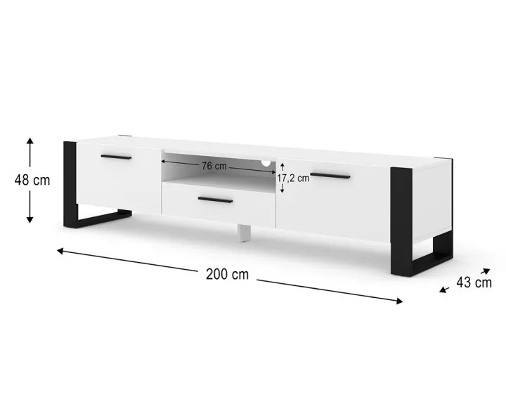 Meuble TV blanc et noir 200 cm Donnely