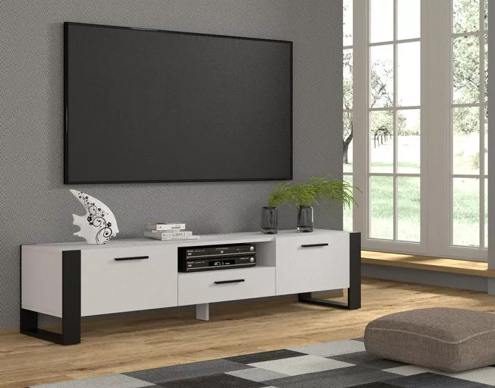 Meuble TV blanc et noir 200 cm Donnely