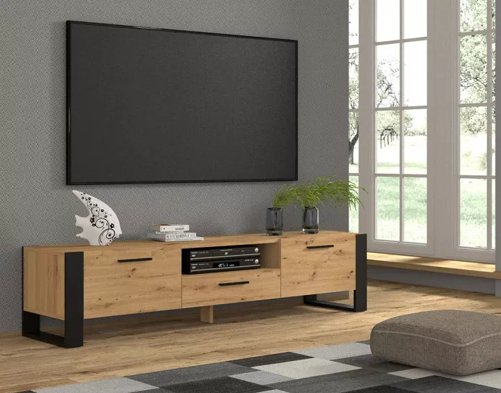 Meuble TV bois et noir 200 cm Donnely