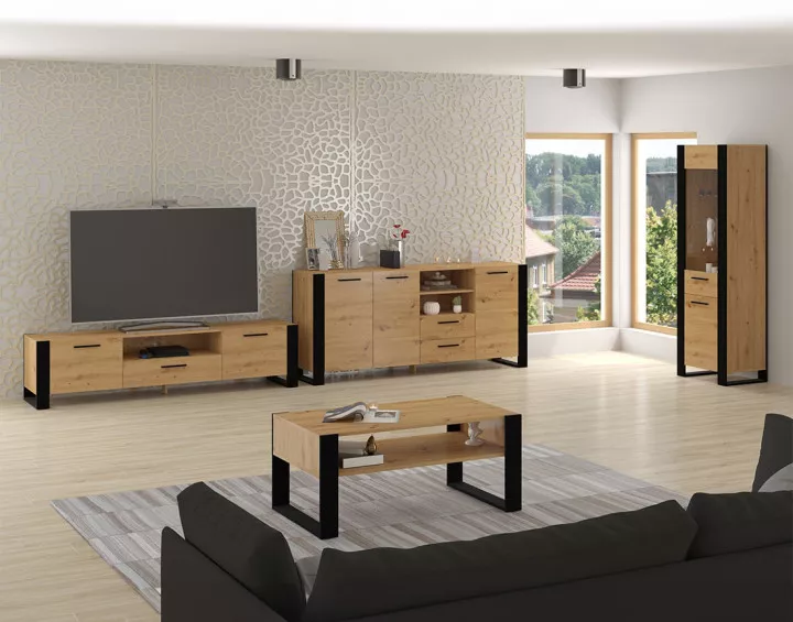 Meuble TV bois et noir 200 cm Donnely