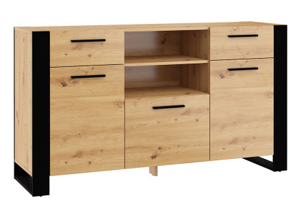 Buffet bas bois et noir 155 cm Donnely