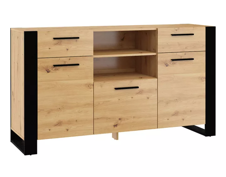 Buffet bas bois et noir 155 cm Donnely