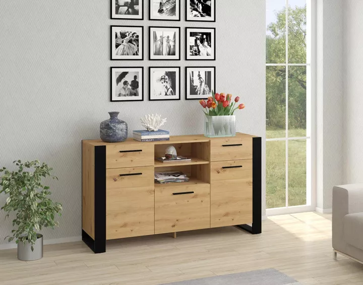 Buffet bas bois et noir 155 cm Donnely