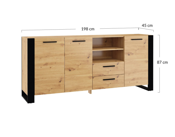 Buffet bas bois et noir 198 cm Donnely