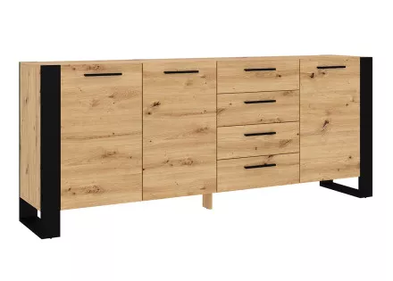 Buffet bas 4 tiroirs bois et noir 198 cm Donnely