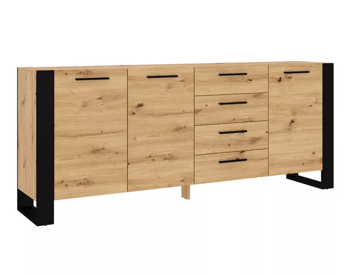 Buffet bas 4 tiroirs bois et noir 198 cm Donnely