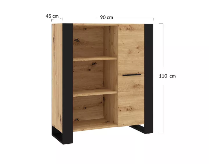 Buffet haut bois et noir 110 cm Donnely