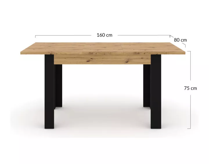 Table à manger extensible bois et noir 120 à 160 cm Donnely