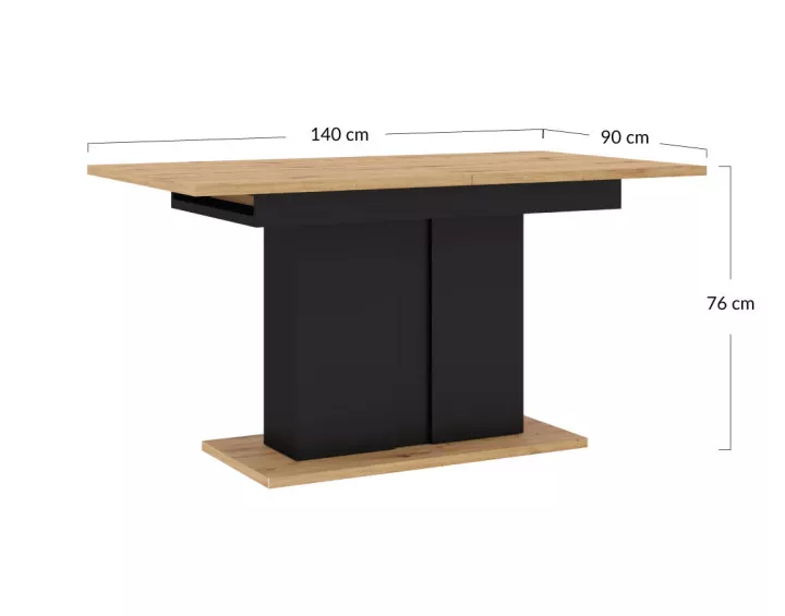 Table à manger extensible bois et noir 140 à 200 cm Donnely