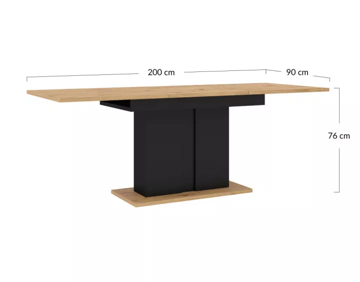 Table à manger extensible bois et noir pied central 140 à 200 cm Donnely