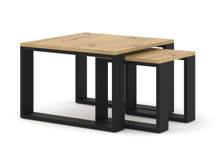 Lot de deux tables basses bois et noir 60 et 38 cm Donnely