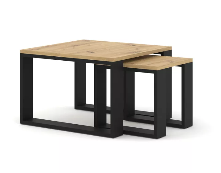 Lot de deux tables basses bois et noir 60 et 38 cm Donnely