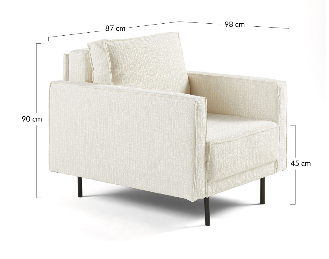 Fauteuil pieds hauts en tissu velours relief Charlie