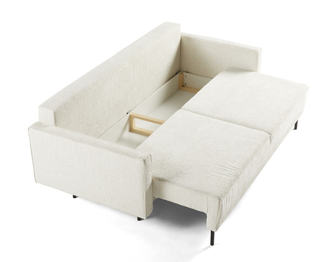 Canapé droit 3 places convertible avec coffre en tissu velours relief Charlie Canapé droit 3 places convertible avec coffre en tissu velours relief Charlie