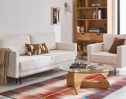 Canapé droit 3 places convertible avec coffre en tissu velours relief Charlie