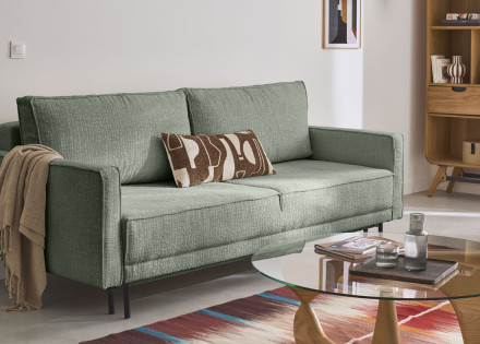 Canapé droit 3 places convertible avec coffre en tissu velours relief Charlie