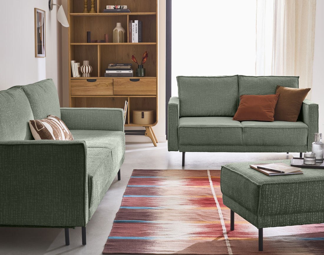 Canapé droit 3 places convertible avec coffre en tissu velours relief Charlie