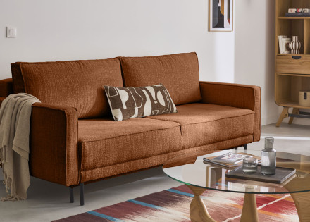 Canapé droit 3 places convertible avec coffre en tissu velours relief Charlie