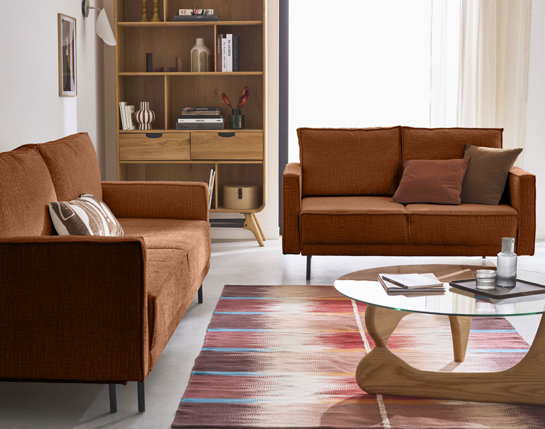 Canapé droit 3 places convertible avec coffre en tissu velours relief Charlie