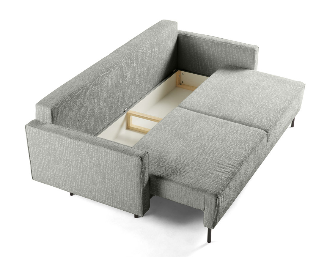 Canapé droit 3 places convertible avec coffre en tissu velours relief Charlie Canapé droit 3 places convertible avec coffre en tissu velours relief Charlie