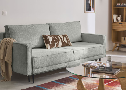 Canapé droit 3 places convertible avec coffre en tissu velours relief Charlie