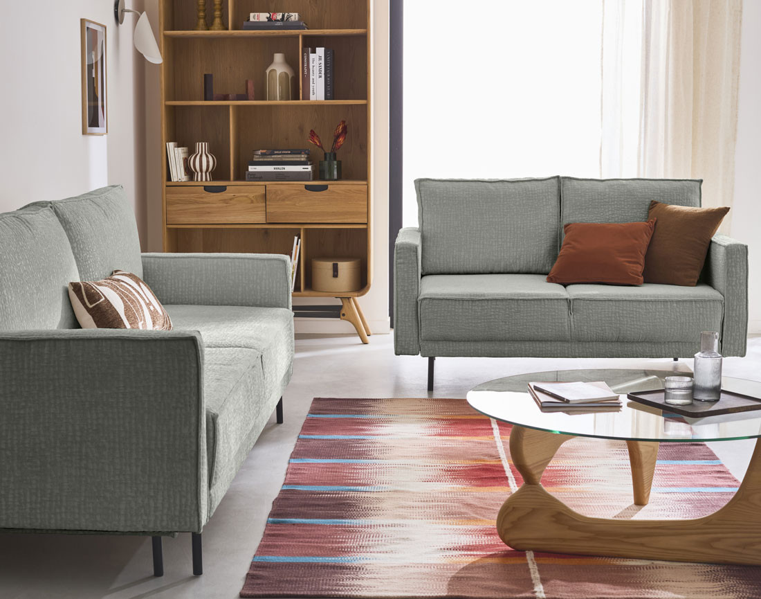 Canapé droit 3 places convertible avec coffre en tissu velours relief Charlie Canapé droit 3 places convertible avec coffre en tissu velours relief Charlie