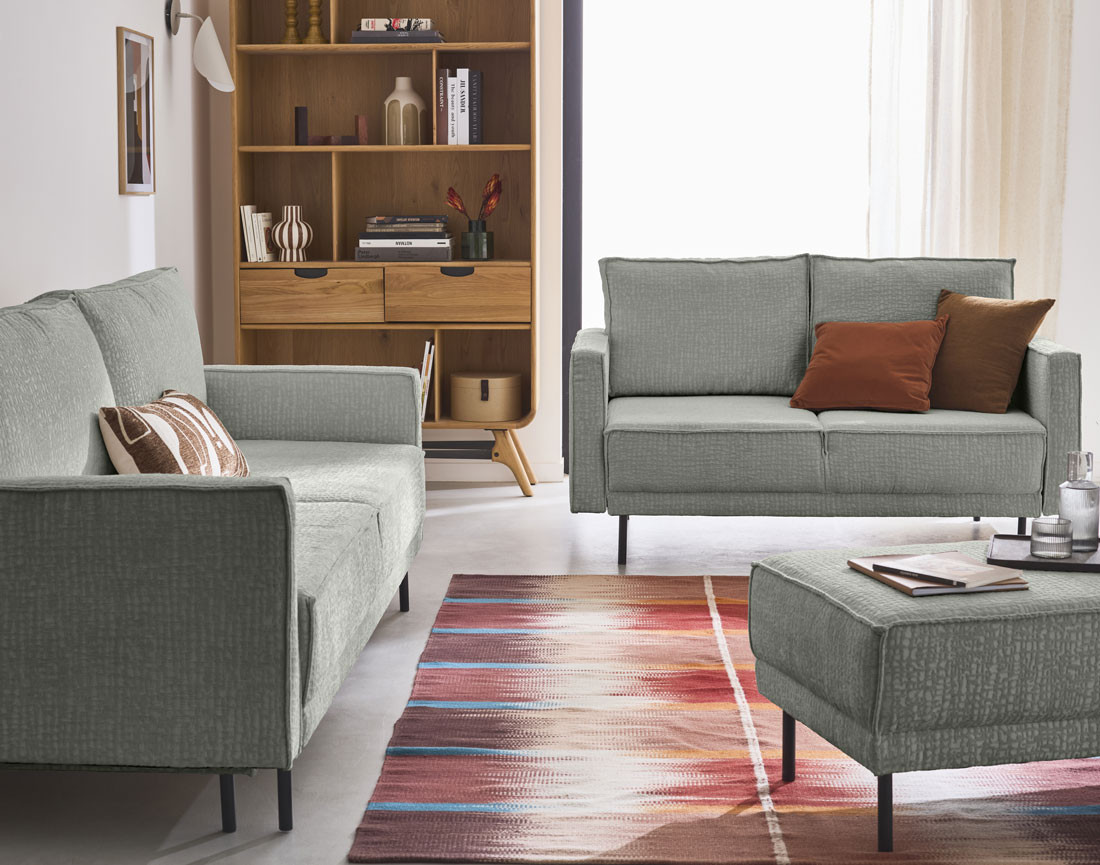 Canapé droit 3 places convertible avec coffre en tissu velours relief Charlie Canapé droit 3 places convertible avec coffre en tissu velours relief Charlie