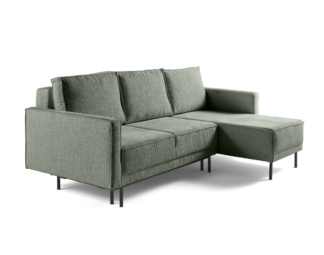 Canapé d'angle convertible avec coffre en tissu velours relief Charlie