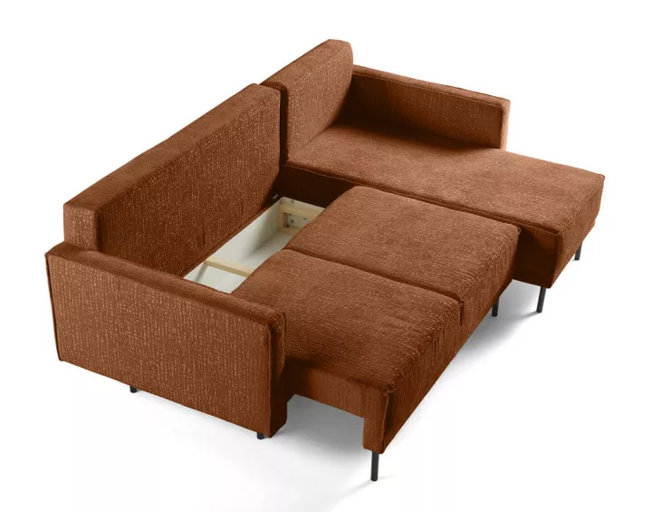 Canapé d'angle convertible avec coffre en tissu velours relief Charlie