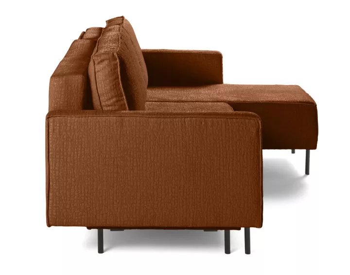 Canapé d'angle convertible avec coffre en tissu velours relief Charlie