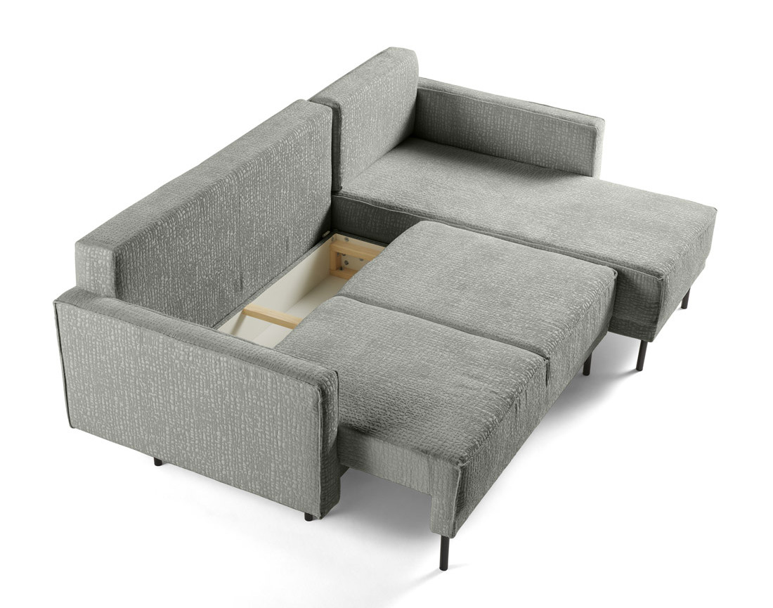 Canapé d'angle convertible avec coffre en tissu velours relief Charlie Canapé d'angle convertible avec coffre en tissu velours relief Charlie
