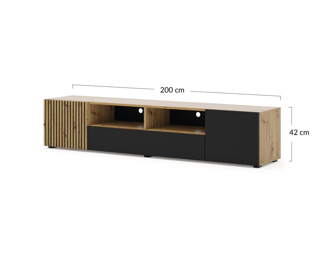 Meuble TV bois et noir 200 cm Ozzy