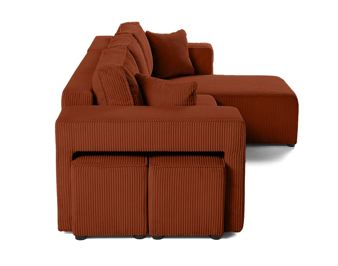 Canapé d'angle convertible en velours côtelé avec poufs Topaze
