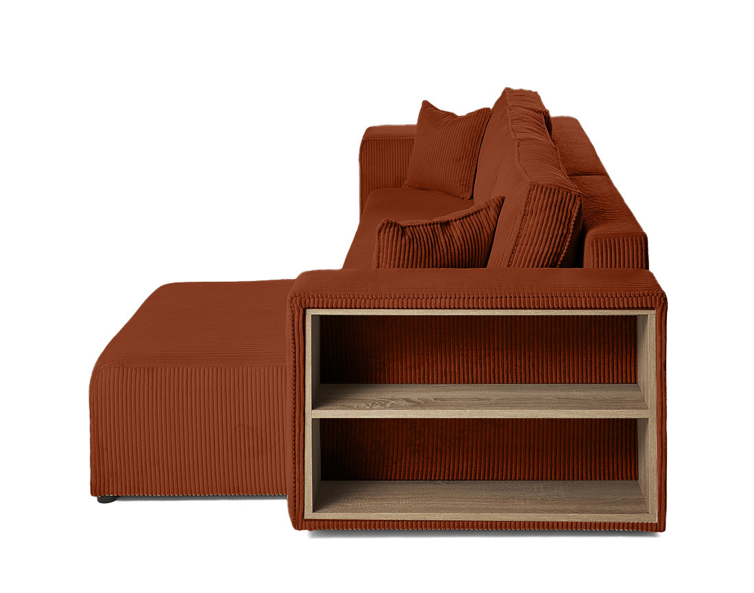 Canapé d'angle convertible en velours côtelé avec poufs Topaze