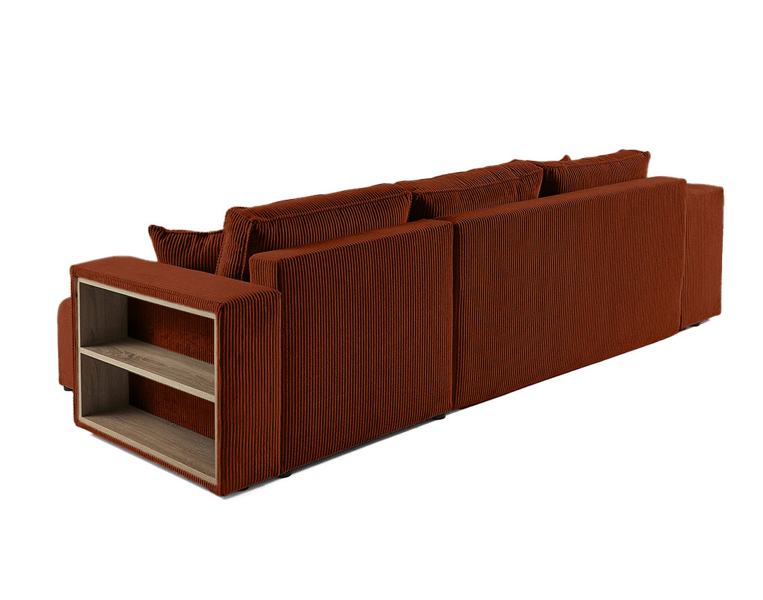 Canapé d'angle convertible en velours côtelé avec poufs Topaze