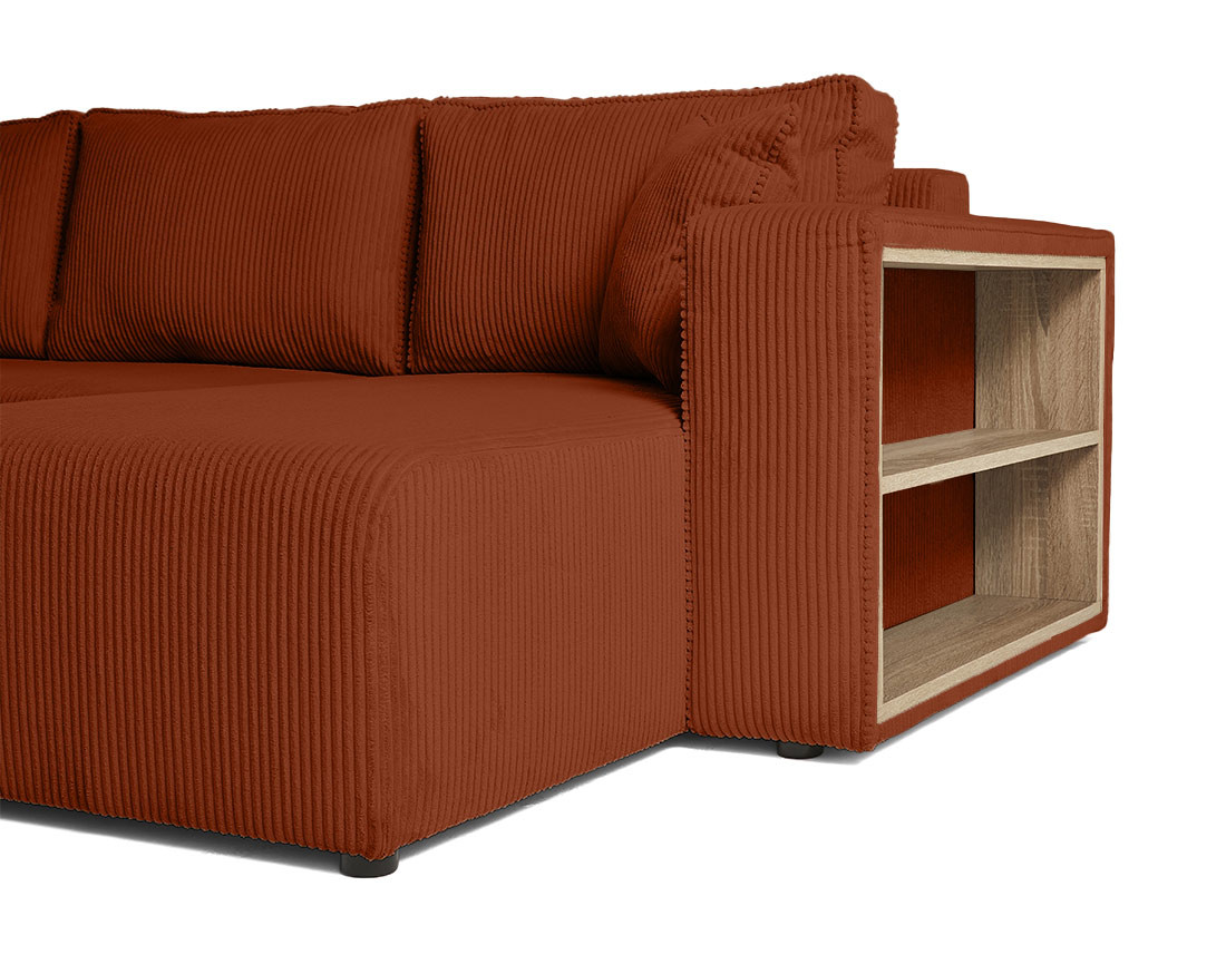 Canapé d'angle convertible en velours côtelé avec poufs Topaze