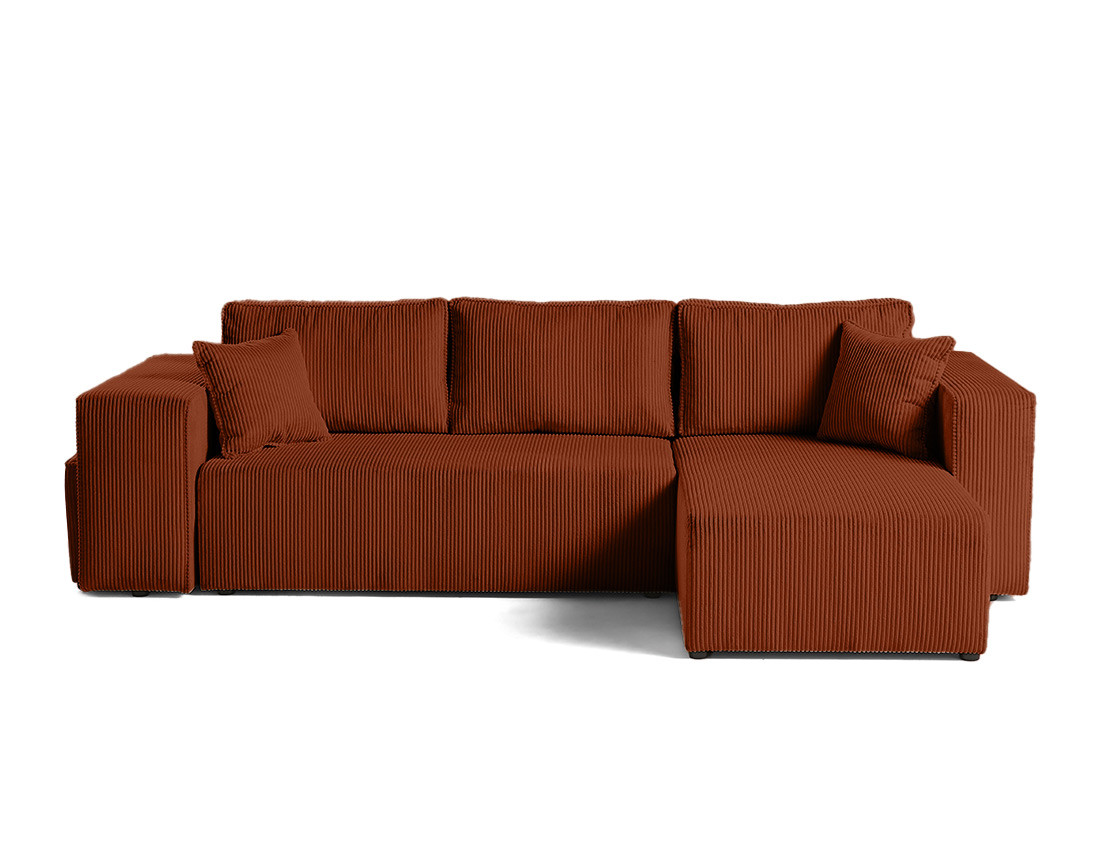 Canapé d'angle convertible en velours côtelé avec poufs Topaze