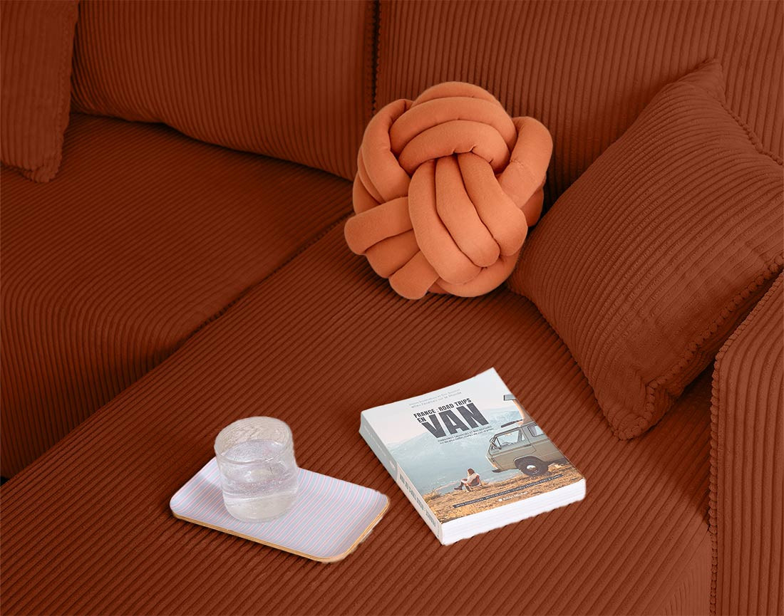 Canapé d'angle convertible en velours côtelé avec poufs Topaze