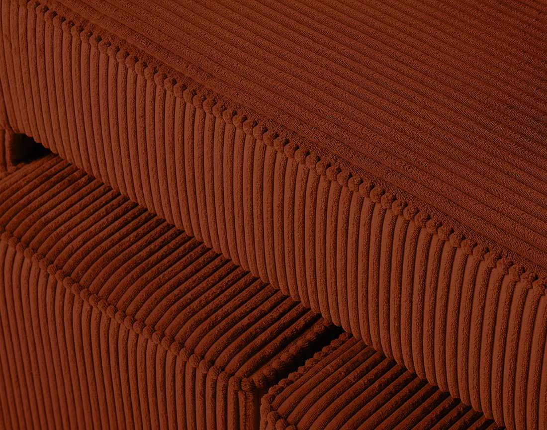 Canapé d'angle convertible en velours côtelé avec poufs Topaze