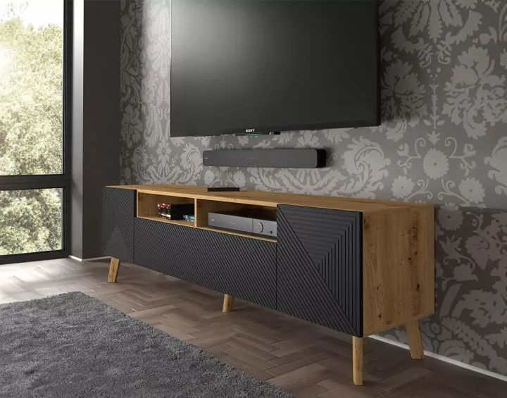 Meuble TV bois et noir 195 cm Velato