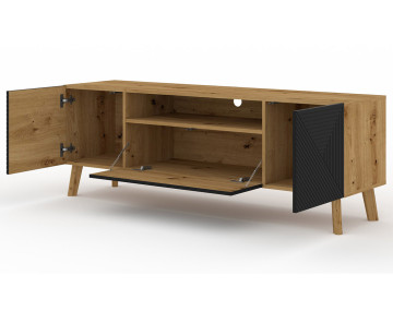Meuble TV bois et noir 3 portes et 1 niche 160 cm Velato
