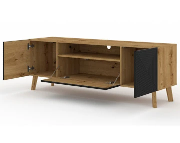 Meuble TV bois et noir 3 portes et 1 niche 160 cm Velato