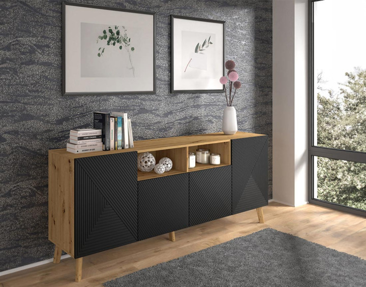 Buffet bas bois et noir 195 cm Velato